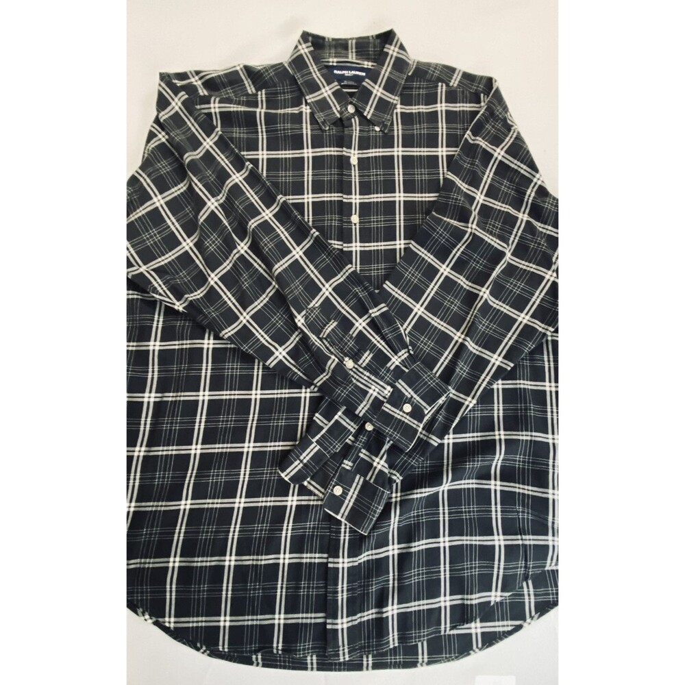 Ralph Lauren Mens Golf Blake Fit Long Sleeve Gray White Plaid Button Down Size L